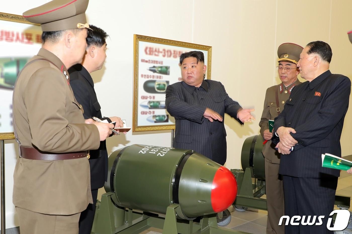 North Korean leader Kim Jong Un oversees a nuclear weaponization project on March 27, 2023. At the time, North Korea unveiled what appeared to be a newly mass-produced nuclear warhead named “Hwasan-31.” [For Use Only in the Republic of Korea. Redistribution Prohibited. DB Prohibited] / Courtesy of News1
