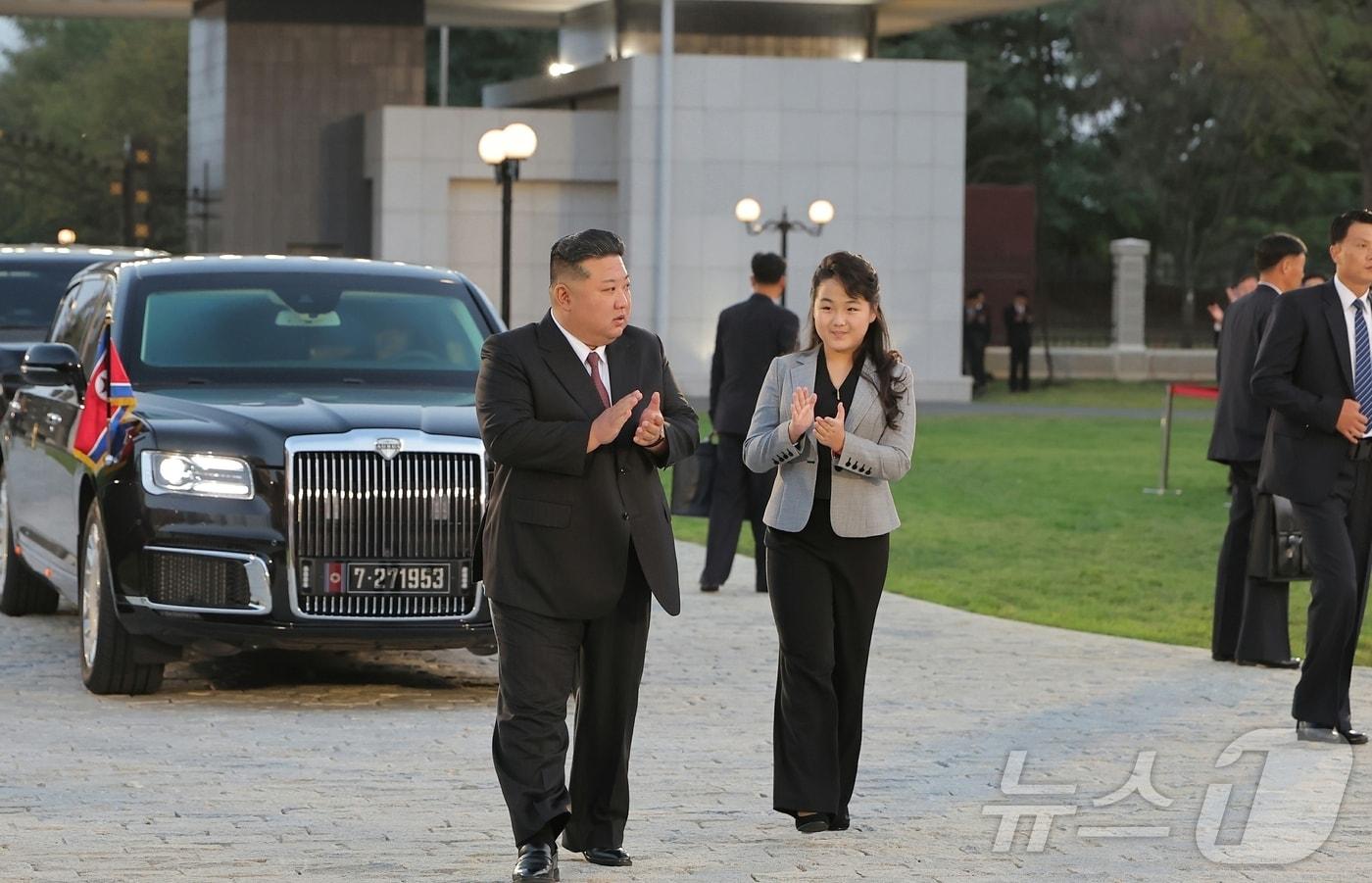 Image shows North Korean leader Kim Jong Un and his daughter, Kim Ju-ae, attending a performance celebrating the 79th anniversary of the founding of the Workers' Party of Korea at the Party Central Cadre School in October last year. This is unrelated to the article content / Rodong Sinmun
