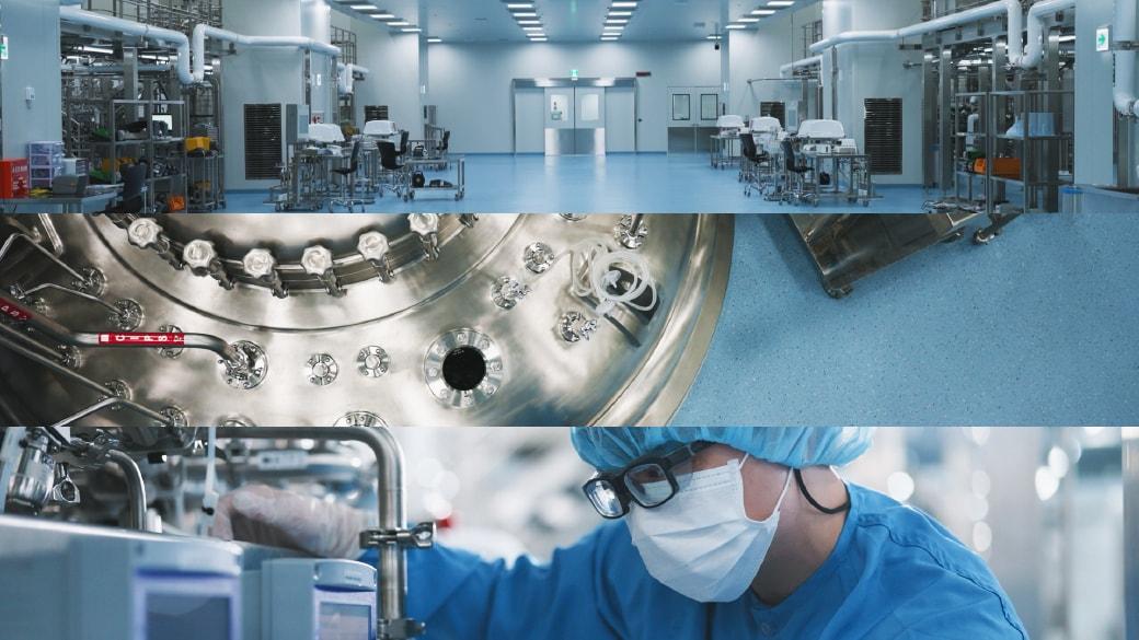 Samsung Biologics&#39; contract development and manufacturing organization &#40;CDMO&#41; facility for biopharmaceuticals and its employees at work &#40;Provided by Samsung Biologics&#41; / News1