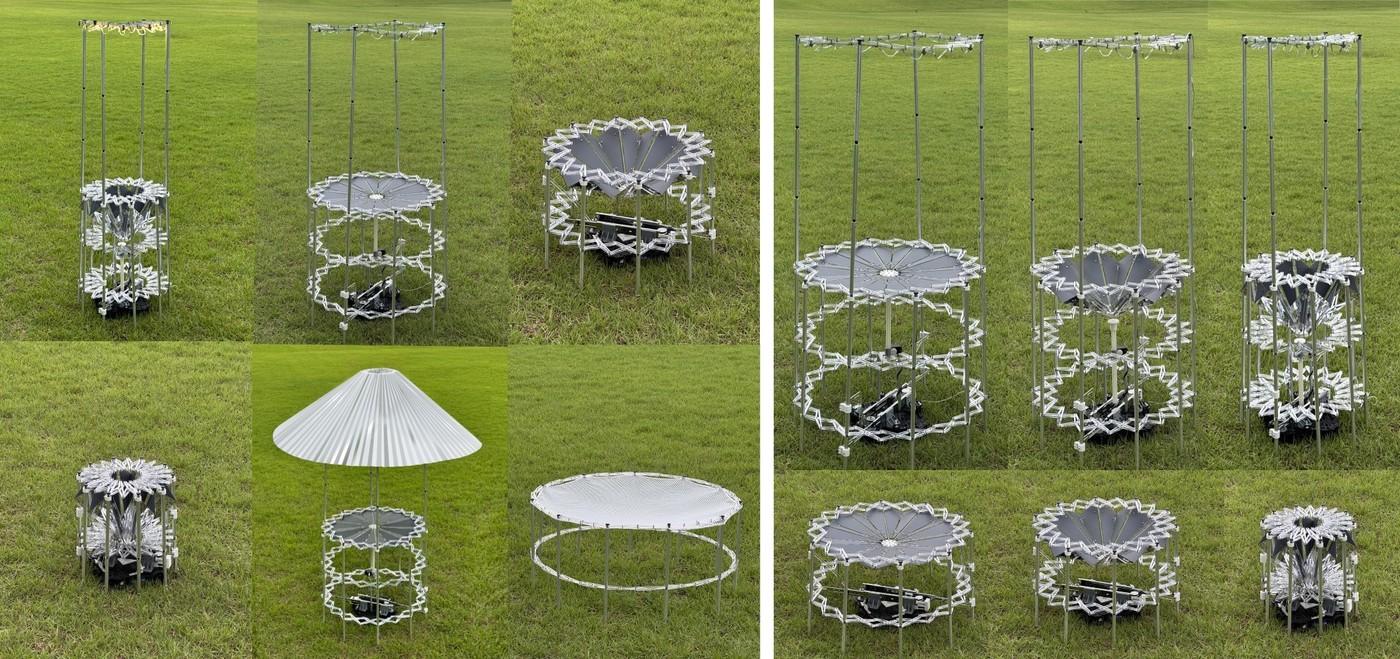 The modular robotic furniture OnOBOT developed by the research team of Dr. Kwak So-na and Dr. Lim Yun-seop at the Korea Institute of Science and Technology &#40;KIST&#41; Intelligent Interaction Research Center. It transforms into a table with a parasol, a hammock, a storage box, and more, depending on the surrounding environment and user purpose &#40;Provided by KIST&#41; / News1