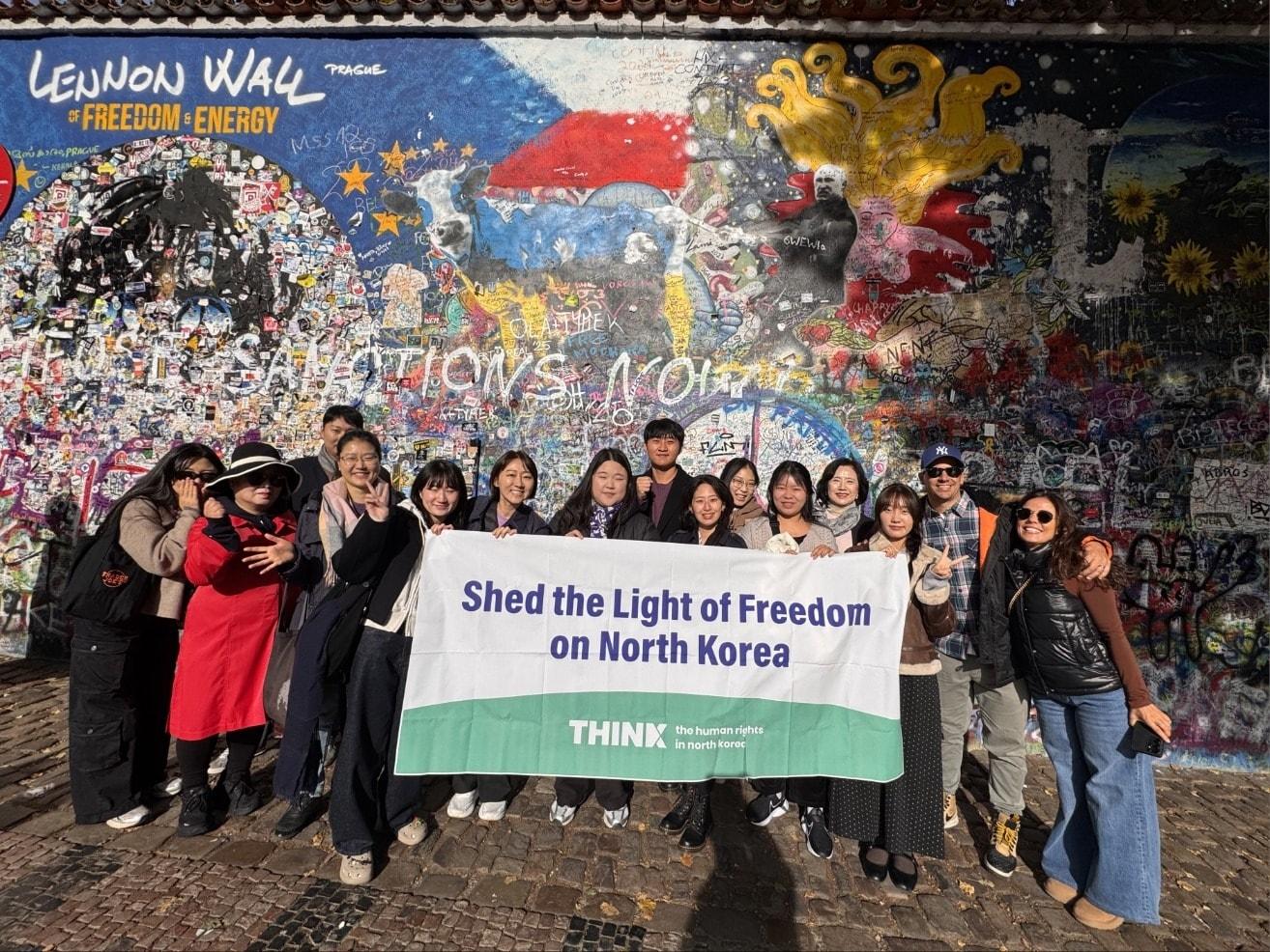 North Korean human rights organization &#39;Think&#39; announced on the 3rd that it has begun communicating with citizens who sympathize with the values of freedom and peace through a street campaign for North Korean human rights in front of Prague&#39;s John Lennon Wall in the Czech Republic. &#40;Provided by THINK&#41;