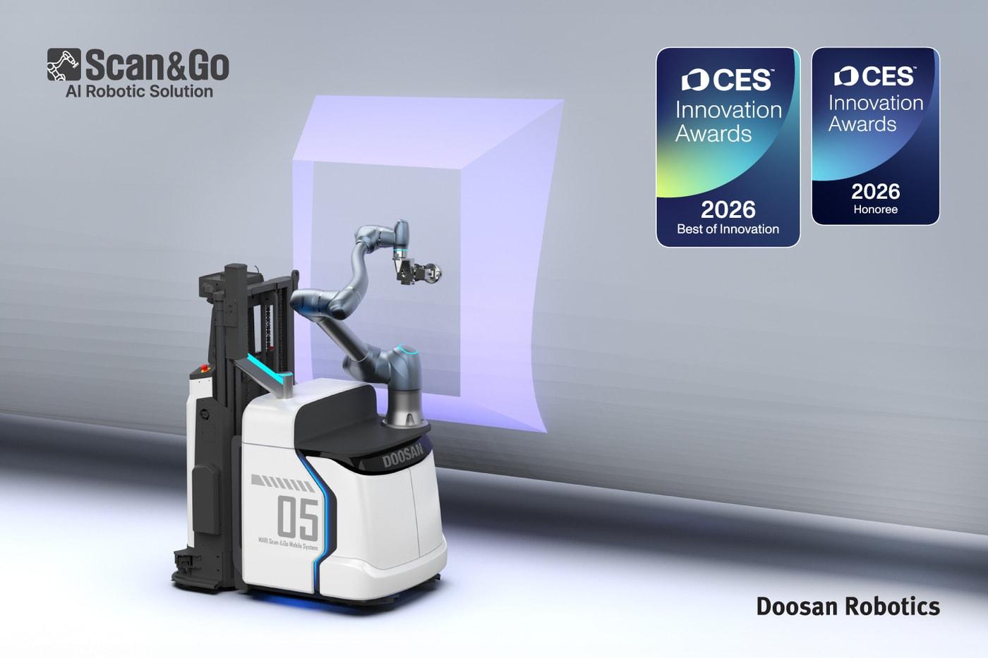 Scan & Go image, winner of the Best Innovation Award in the AI category and the Innovation Award in the Robotics category at the CES 2026 Innovation Awards / Provided by Doosan Robotics