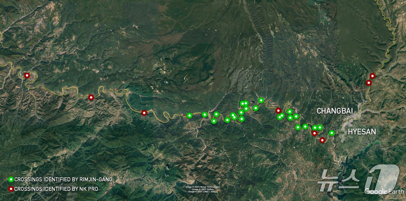 NK News, a North Korea-focused media outlet, reported on Tuesday that the temporary crossing points established between North Korea and China along the Yalu River are distributed across a 59-mile &#40;about 95 km&#41; stretch spanning five regions in Ryanggang Province: Kim Hyong Jik, Kim Jong Suk, Samsu, Hyesan, and Bochon counties / Capture from NK News