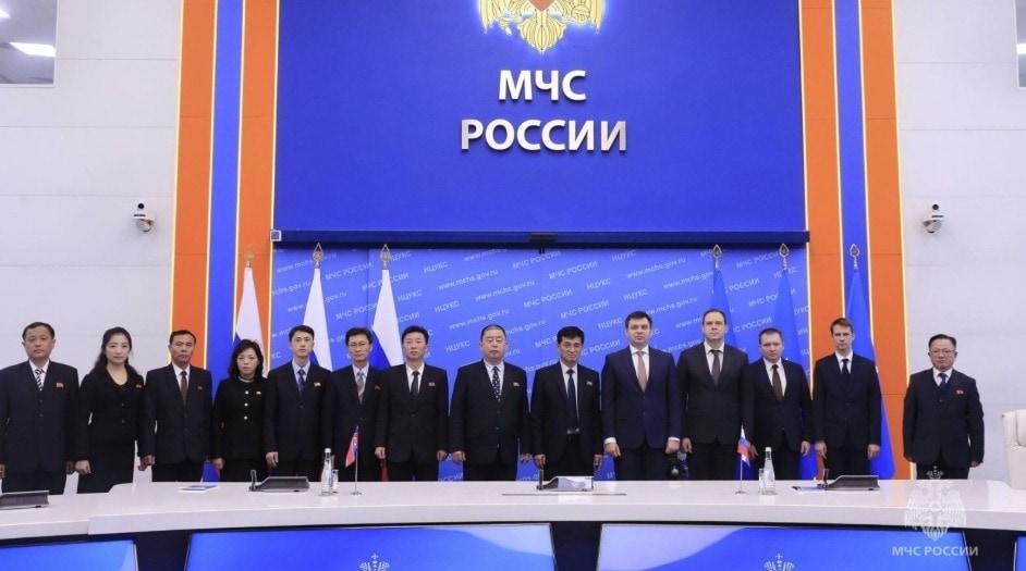 Photo of the meeting between officials from North Korea's Ministry of Disaster Prevention and Russia's Ministry of Emergency Situations / Russian Ministry of Emergency Situations press release, NK News capture