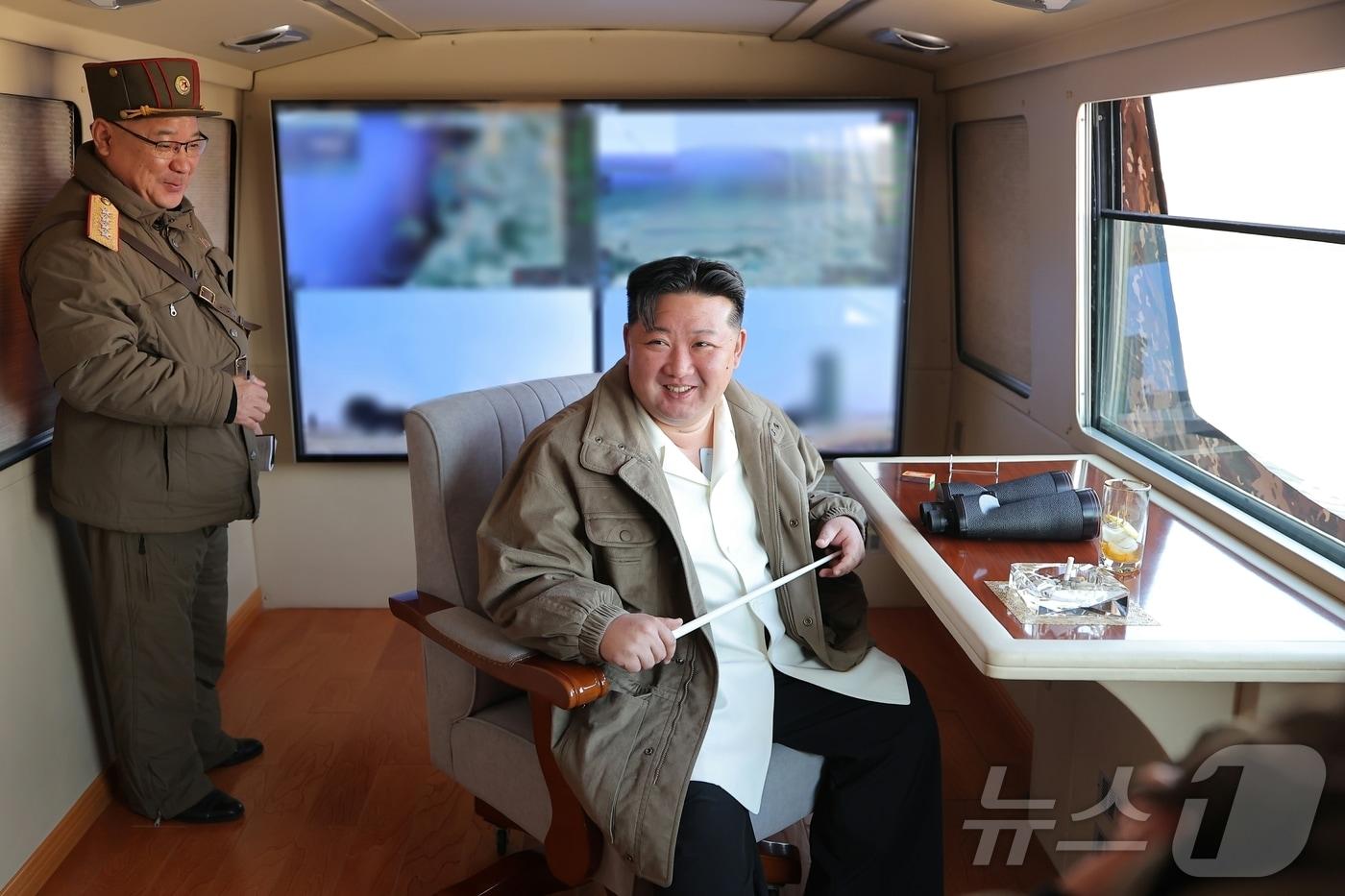 Kim Jong Un, General Secretary of the Workers' Party of Korea, attends a test launch of the latest anti-aircraft (surface-to-air) missile weapon system at a military industrial enterprise in North Korea on March 20 / Rodong Sinmun