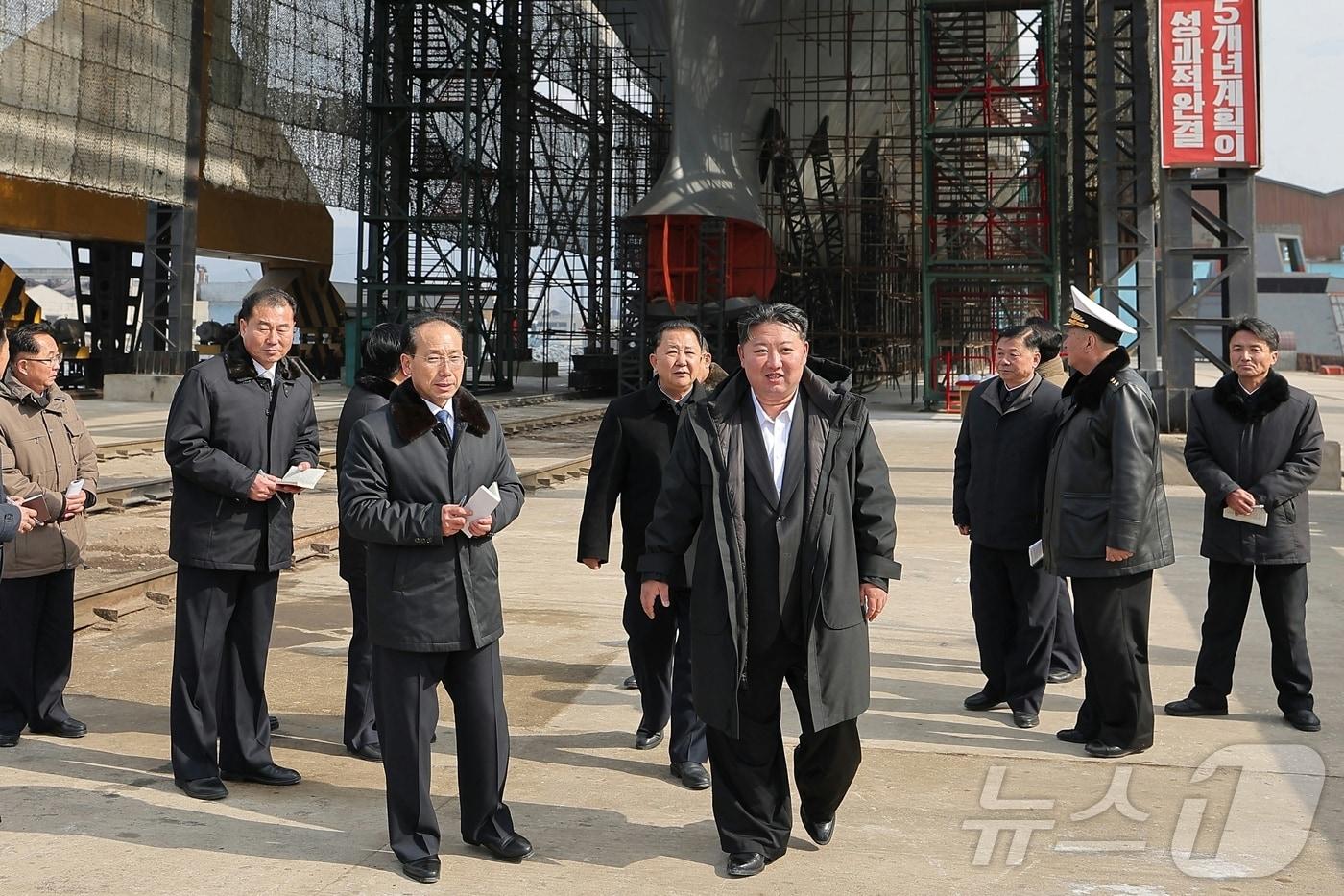 Kim Jong Un during a ryohae &#40;inspection&#41; of a crucial shipbuilding project in March / Rodong Sinmun