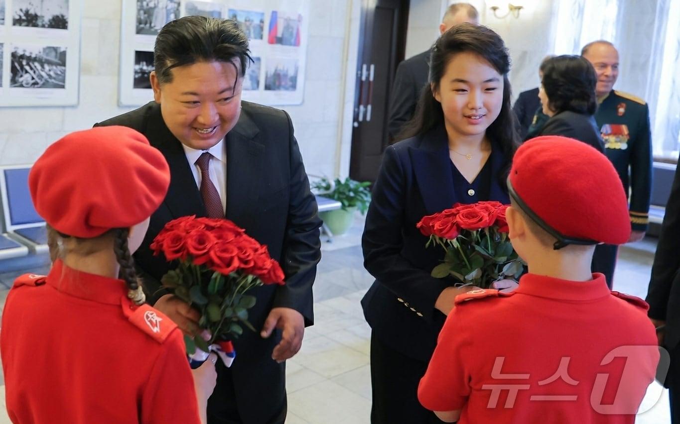 Kim Jong Un visits the Russian Embassy in Pyongyang with his daughter Ju-ae to mark the 80th anniversary of Russia&#39;s Victory Day, May 9, 2025. / Rodong Sinmun