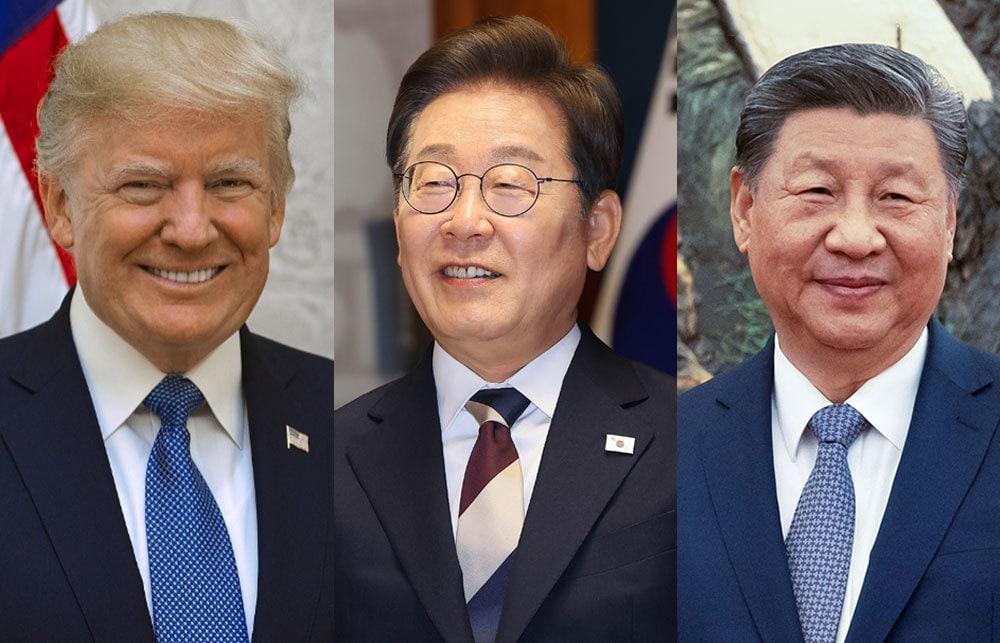 President Donald Trump of the U.S., South Korea&#39;s President Lee Jae Myung, President Xi Jinping of China / News1