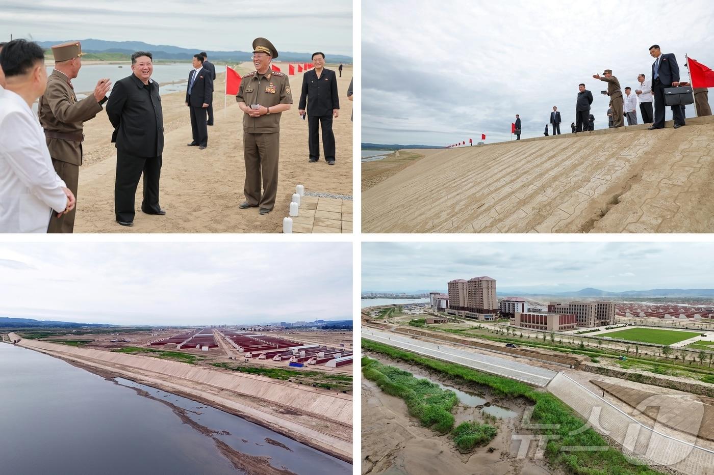 On August 2, the North Korean Workers&#39; Party newspaper Rodong Sinmun reported that Kim Jong Un visited the construction site of the Wihwa Island Greenhouse Complex Farm and the permanent flood control embankment construction site in the island area of Sinuiju City and Uiju County on August 1 / Rodong Sinmun