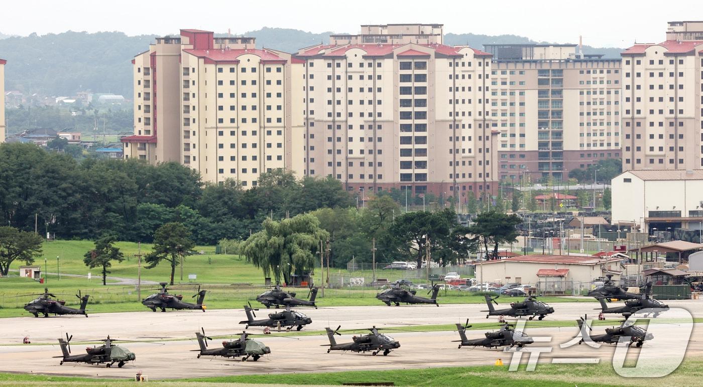 U.S. military helicopters stationed at Camp Humphreys, a key American base in Pyeongtaek, South Korea. 2025.8.26 / News1