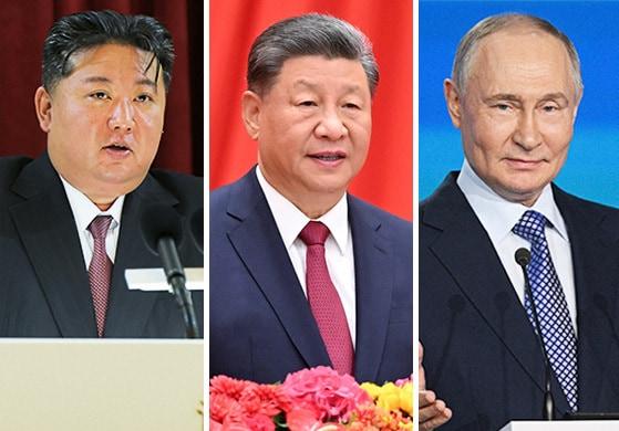 North Korean leader Kim Jong Un, Chinese President Xi Jinping, and Russian President Vladimir Putin / News1