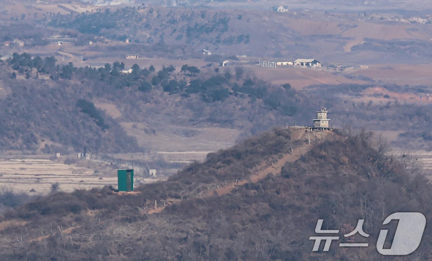 North Korean guard posts and loudspeakers aimed at the South as seen from the Odu Mountain Unification Observatory in Paju, Gyeonggi Province. 2026.1.11 / News1
