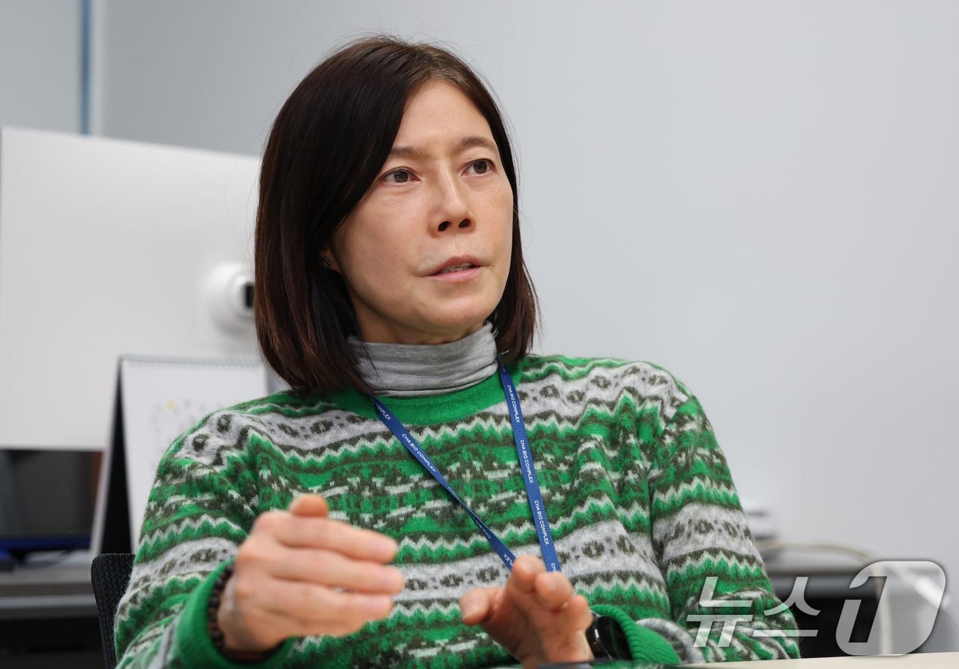 Nam Soo-yeon, President of R&D at CHA Biotech, is being interviewed by News1 at the Cha Biotech Complex in Bundang-gu, Seongnam-si, Gyeonggi Province on January 8 / News1