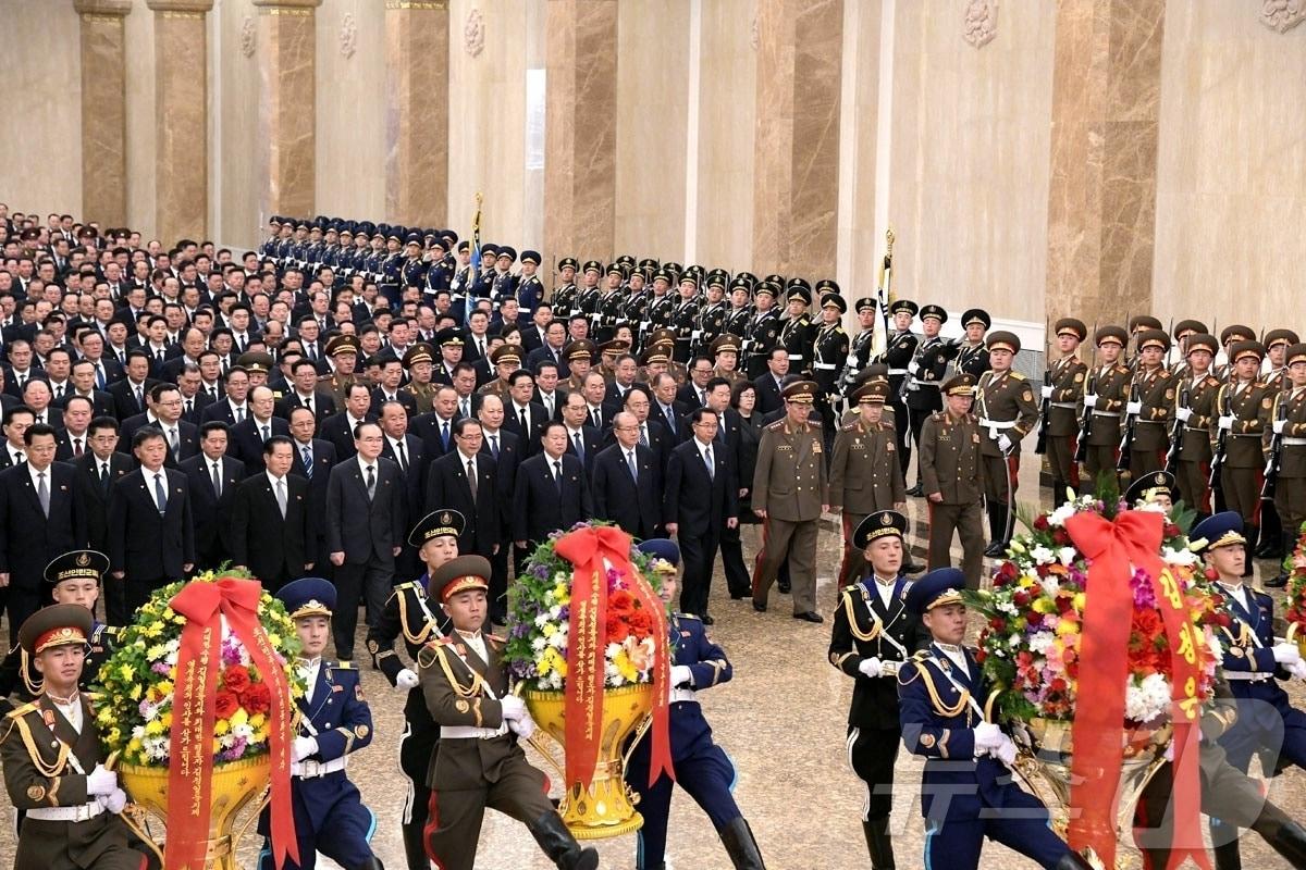 The Rodong Sinmun, the official newspaper of North Korea's Workers' Party, reported on Tuesday that Party and government officials visited the Kumsusan Palace of the Sun on Monday to pay solemn tribute on the occasion of the 84th anniversary of the birth of the great leader Comrade Kim Jong Il / Rodong Sinmun