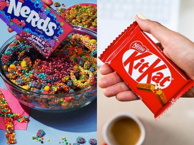 Jelly brand Nerds (left) and chocolate product KitKat / SNS capture