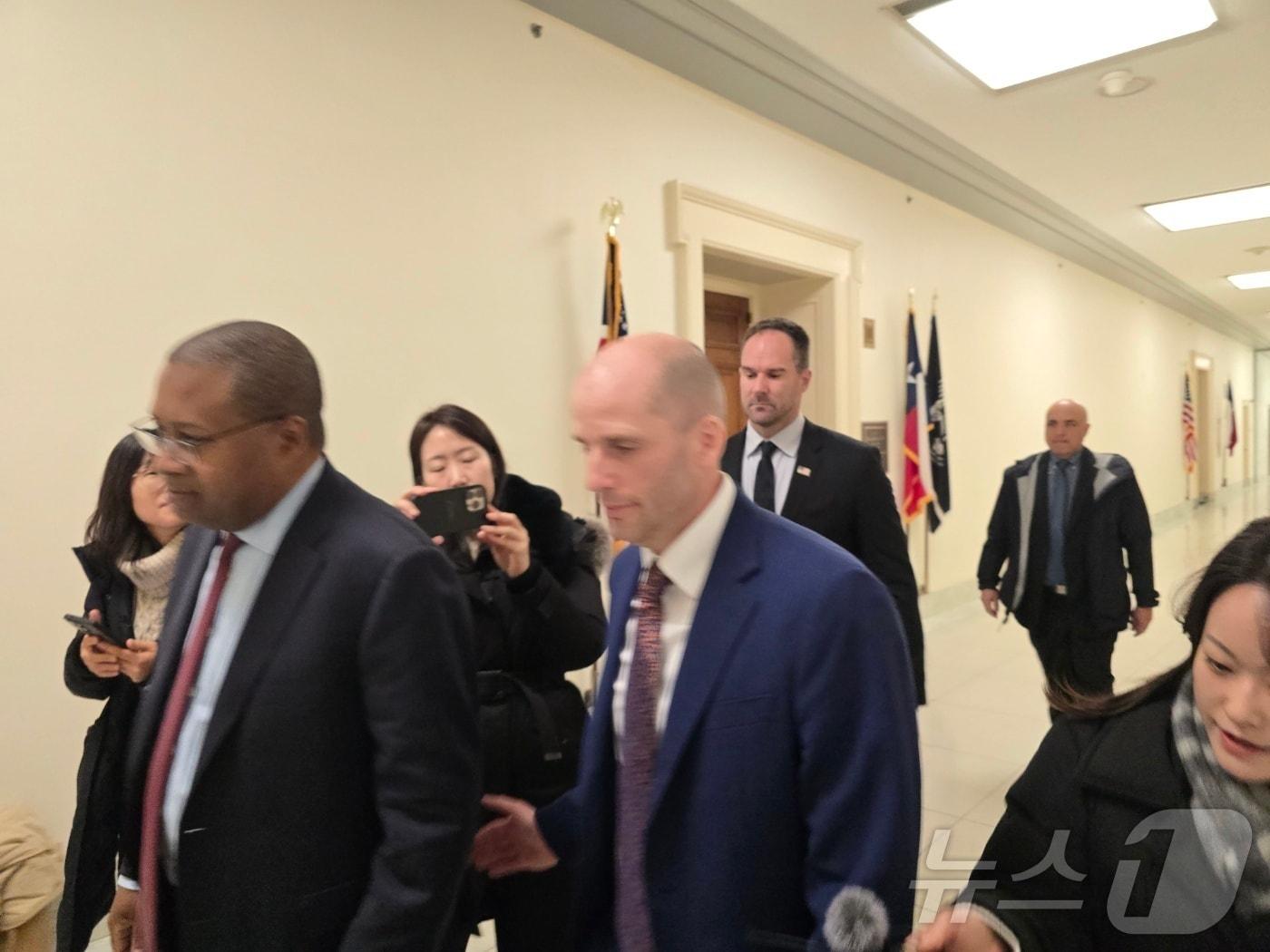 Harold Rogers, interim CEO of Coupang Korea, enters the House Judiciary Committee hearing room in the Rayburn Building at the U.S. Capitol in Washington, D.C., on Monday to testify 2026.02.23 / News1