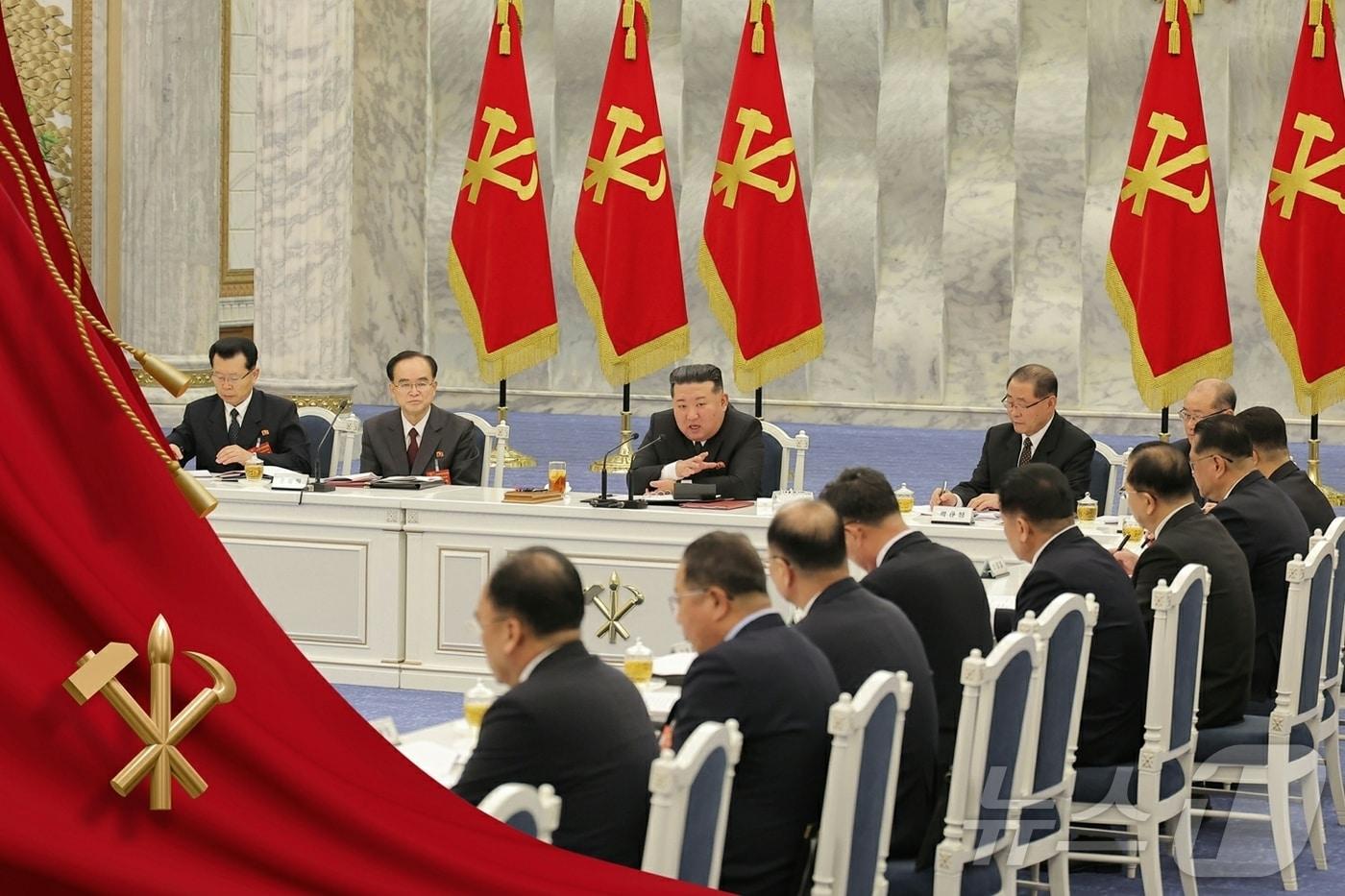 Kim Jong Un, General Secretary of the Workers' Party of Korea, presiding over the 1st Political Bureau Meeting of the 9th Central Committee of the Party / Rodong Sinmun
