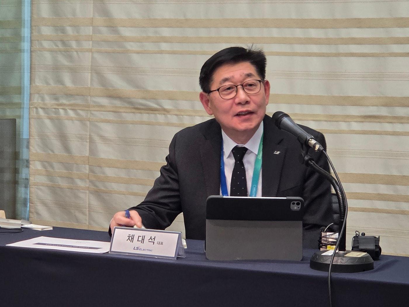 Chae Dae-seok, CEO of LS Electric, is holding a press conference at InterBattery 2026 held at COEX in Seoul on Wednesday / News1