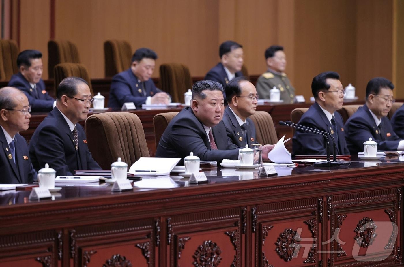 Kim Jong Un, General Secretary of the Workers' Party of Korea, attending the first session of the 15th Supreme People's Assembly held on March 22 and 23 / Rodong Sinmun