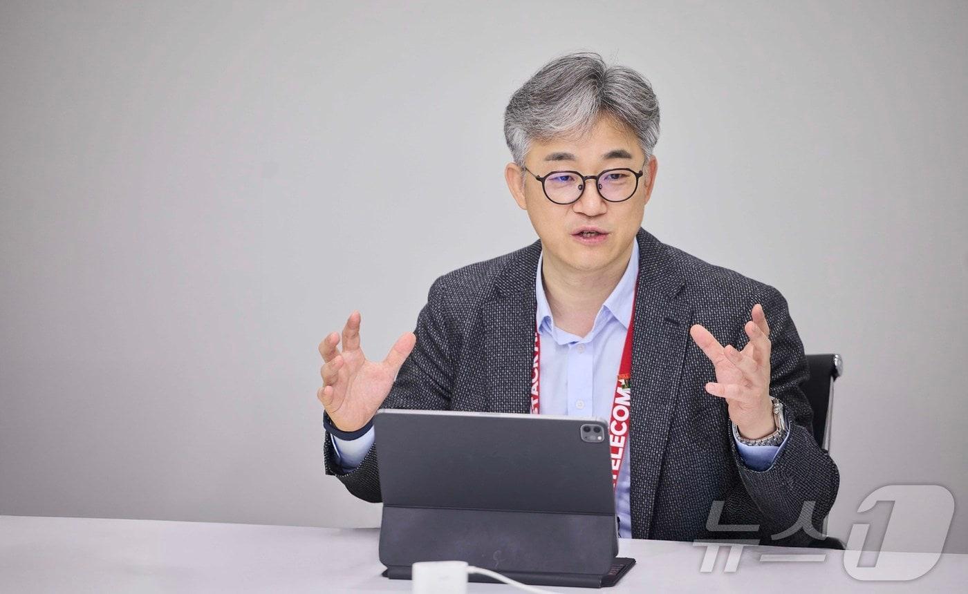 Jeong Seok-geun, Chief Technology Officer (CTO) of SK Telecom, speaks at a briefing held on Wednesday during Mobile World Congress (MWC) 2026 / News1