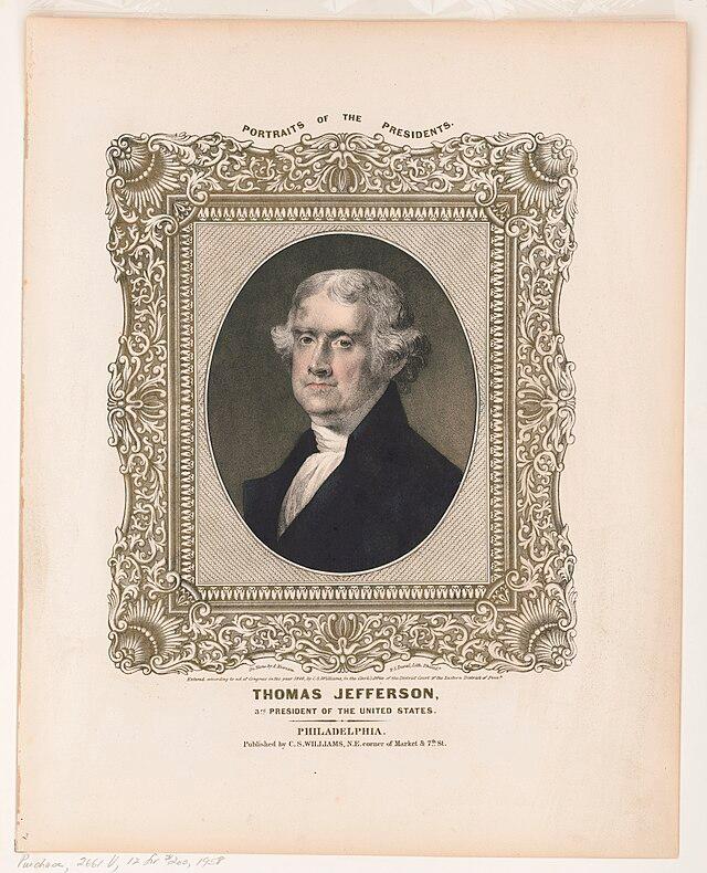 Portrait of Thomas Jefferson. / Courtesy of Popular Graphic Arts, Public domain, via Wikimedia Commons