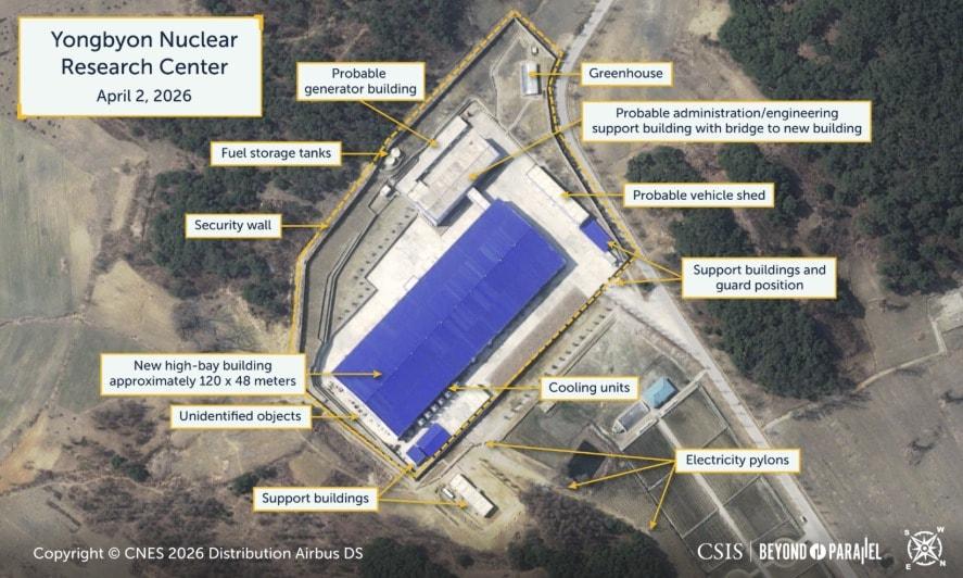 According to Beyond Parallel, a North Korea-focused publication of the U.S. think tank Center for Strategic and International Studies (CSIS), a new building believed to be a uranium enrichment facility capable of producing weapons-grade material for nuclear weapons has been constructed in Yongbyon, North Koreav / Beyond parallel
