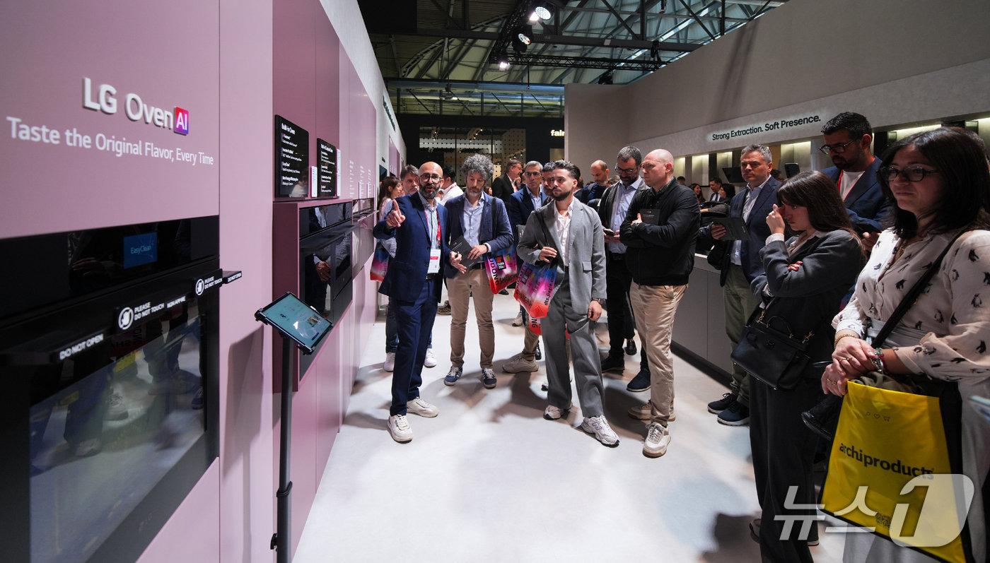 A visitor is examining LG Electronics' built-in appliance package, designed exclusively for the European market, which was unveiled for the first time at Milan Design Week / Provided by LG Electronics